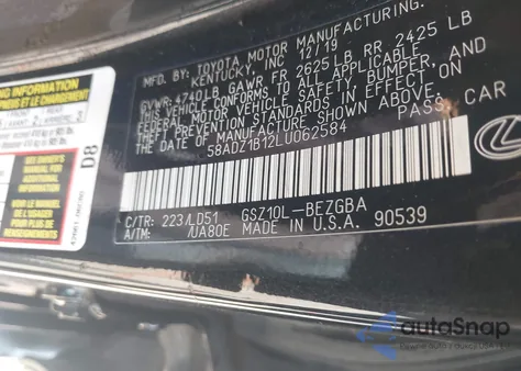 2020 Lexus Es 350 from USA, damaged, VIN 58ADZ1B12LU062584